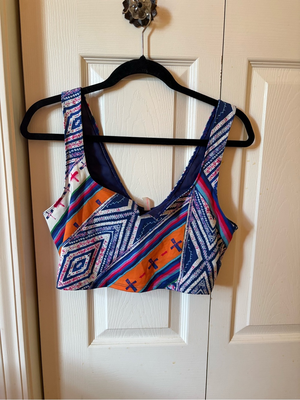 Free People Geometric Stripe Crop Tank in Navy, Orange, Pink & White